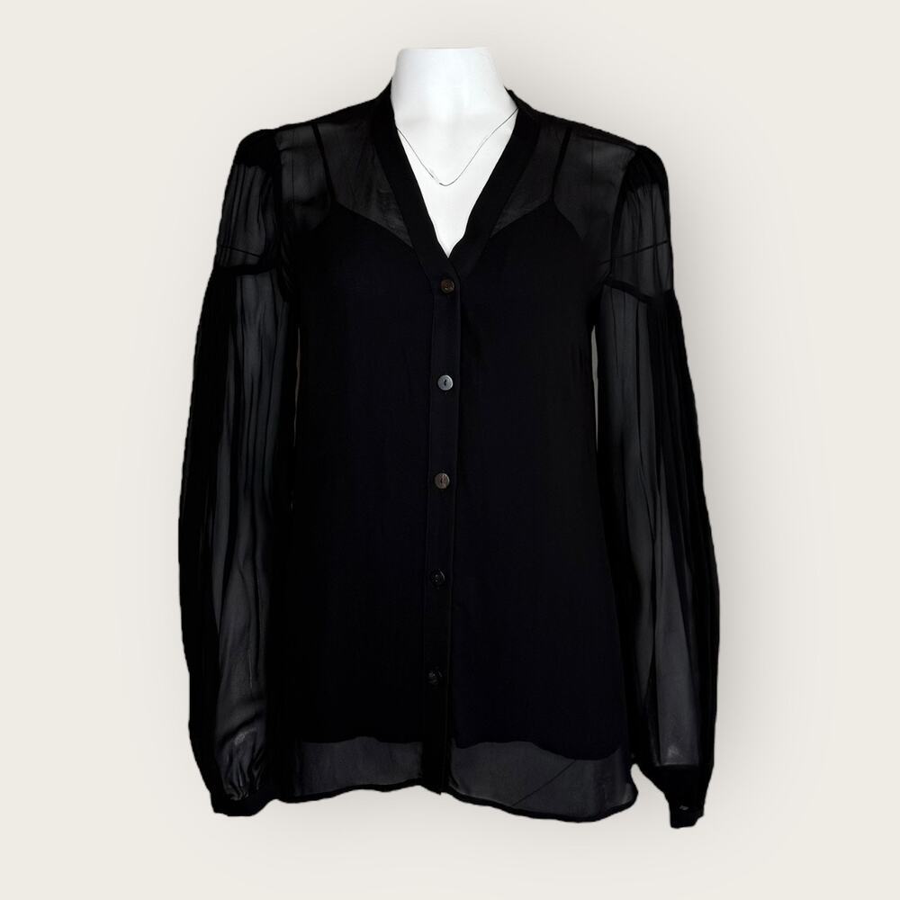 NWT | The Kooples | Sheer Button-Up Blouse & Camisole Set | Black | Size 2 - Picture 2 of 16